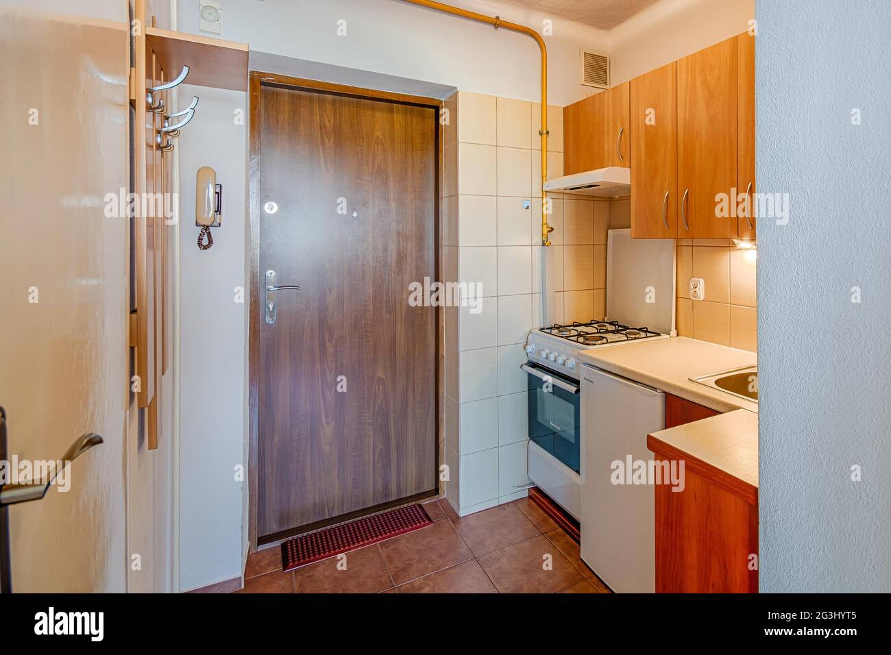 My tiny, student apartment in a small block of flats. Stock Photo