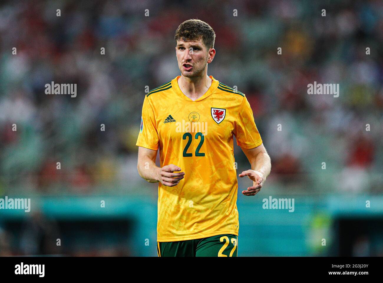 Chris Mepham of Wales during the UEFA Euro 2020 Group A match at the Baku Olympic Stadium in Azerbaijan. Picture date: Wednesday June 16, 2021. Stock Photo