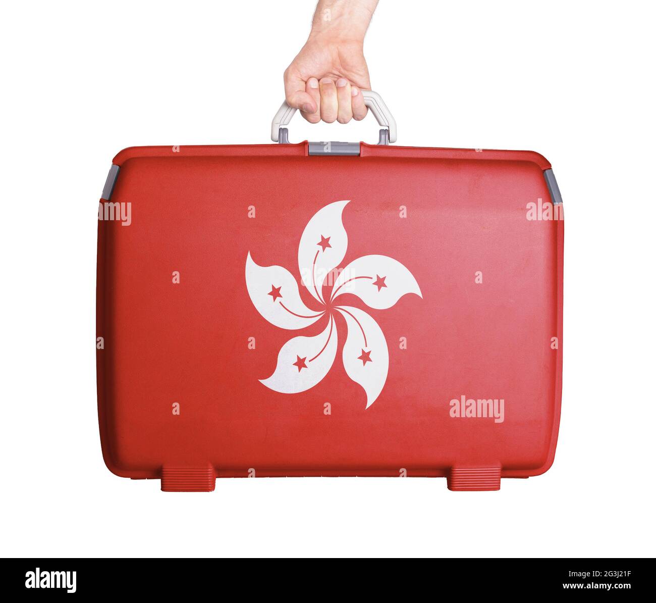 Used plastic suitcase with stains and scratches Stock Photo Alamy