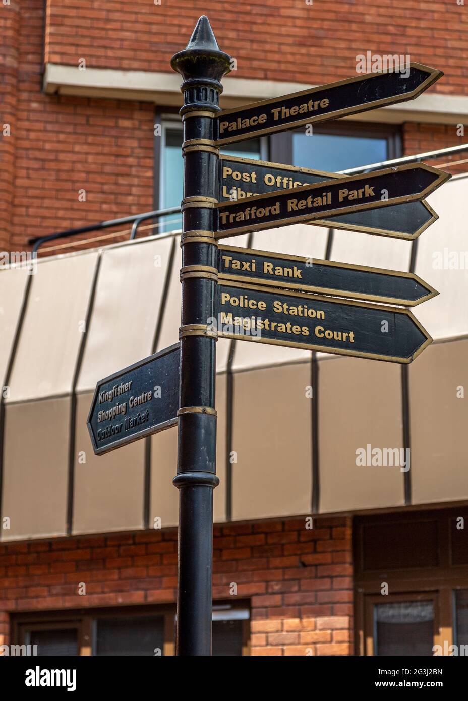 Directional signs outside Palace Theatre in Redditch, Worcestershire. Stock Photo