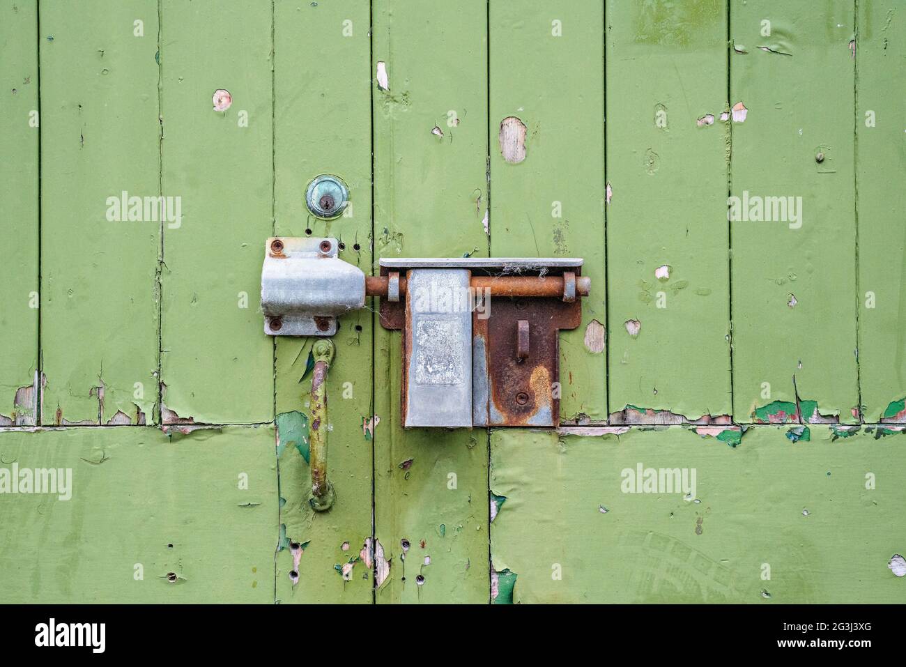 Close up of locks and bolts on electricity substation doors Stock Photo