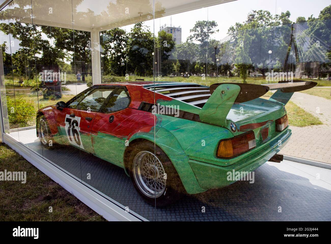Warsaw, Poland. 16th June, 2021. The BMW M1 painted by Andy Warhol seen during the exhibition.Four cars from the famous BMW Art Car collection are exhibited at the Vistula Boulevards (Bulwary Wislane). The authors of these unique works of art are Roy Lichtenstein, Andy Warhol, A. R. Penck and Sandro Chia. (Photo by Attila Husejnow/SOPA Images/Sipa USA) Credit: Sipa USA/Alamy Live News Stock Photo