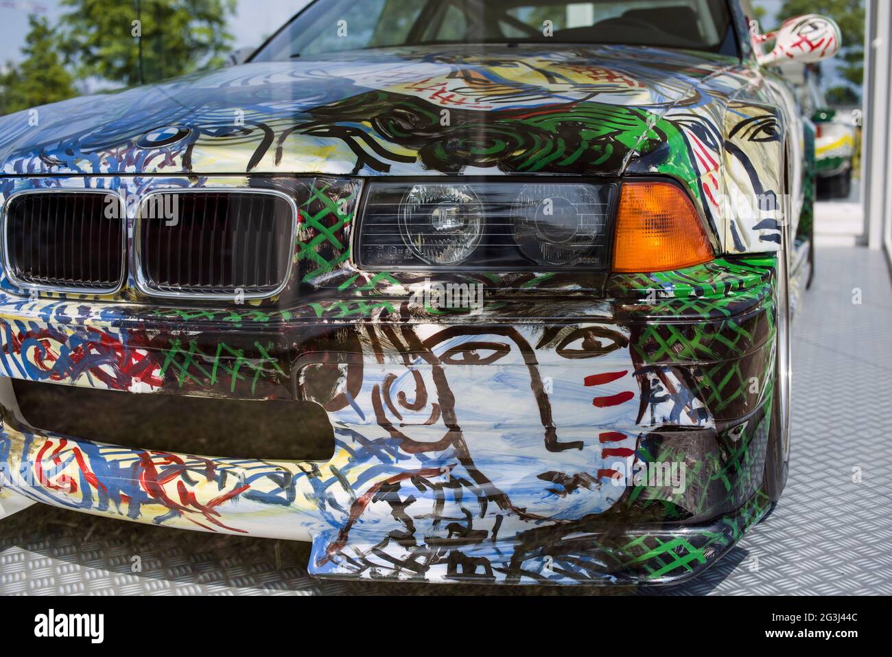 Warsaw, Poland. 16th June, 2021. The BMW M3 GTR painted by Sandro Chia seen  during the exhibition.Four cars from the famous BMW Art Car collection are  exhibited at the Vistula Boulevards (Bulwary