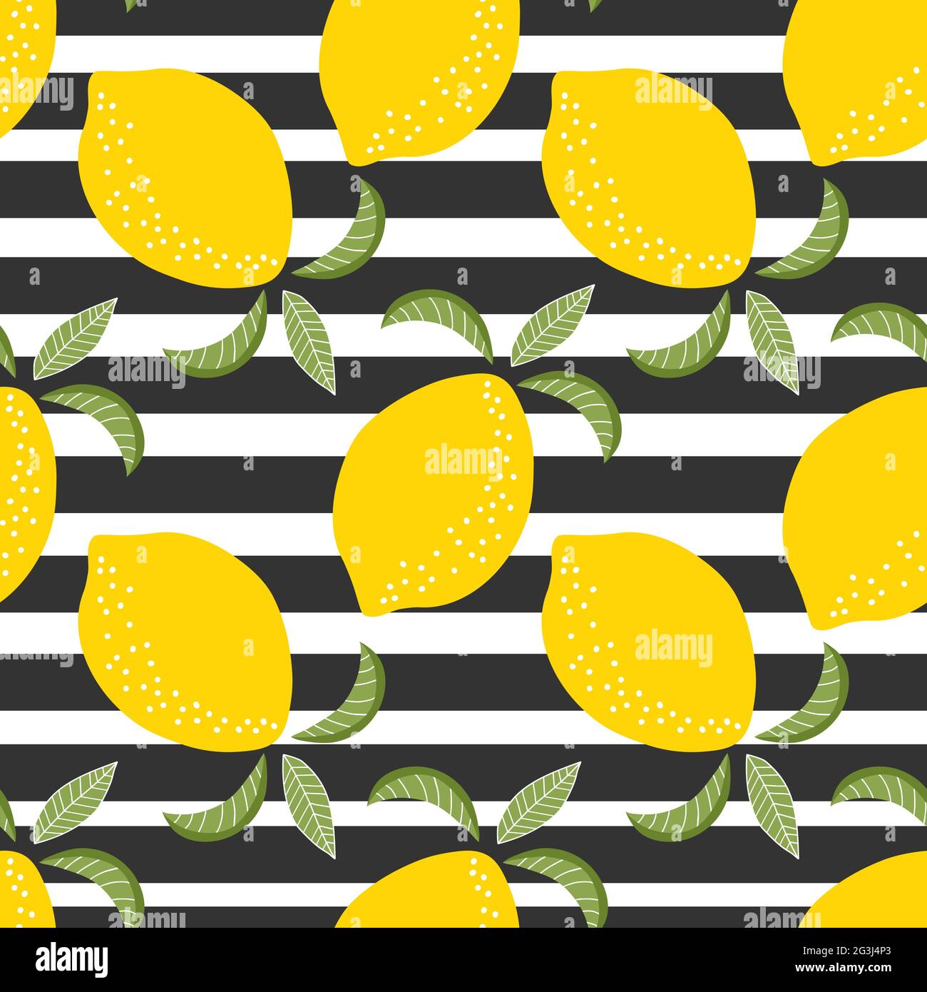 Yellow lemon fruit seamless pattern on white background with black ...