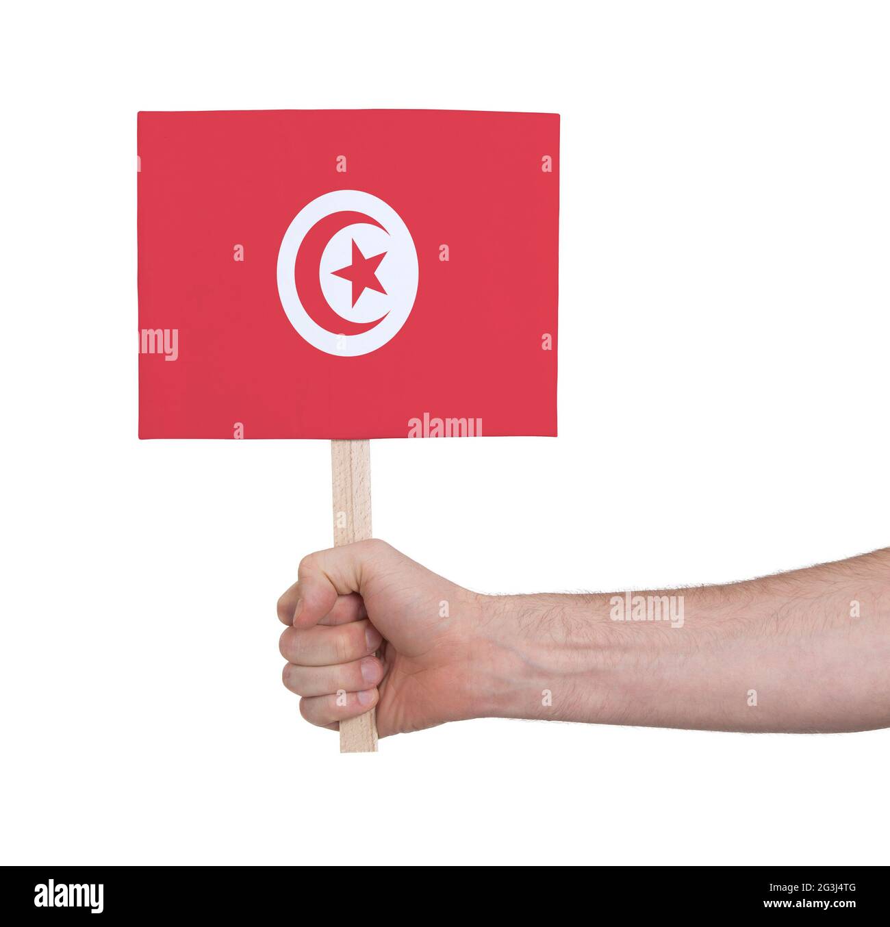 Hand holding small card Flag of Tunisia Stock Photo Alamy