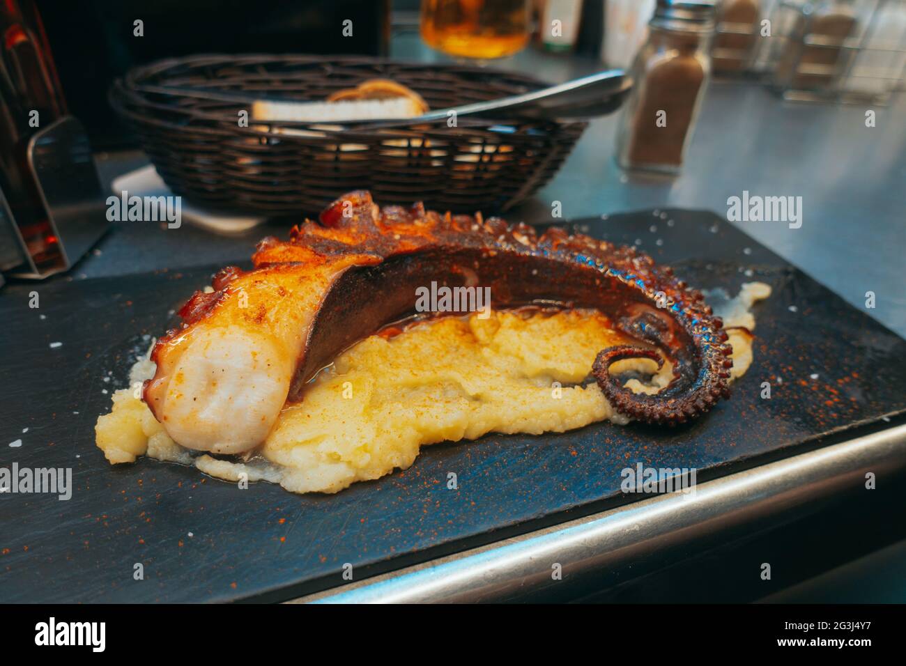 A fried octopus tentacle served at Mercado Central de Atarazanas, Málaga, Spain Stock Photo