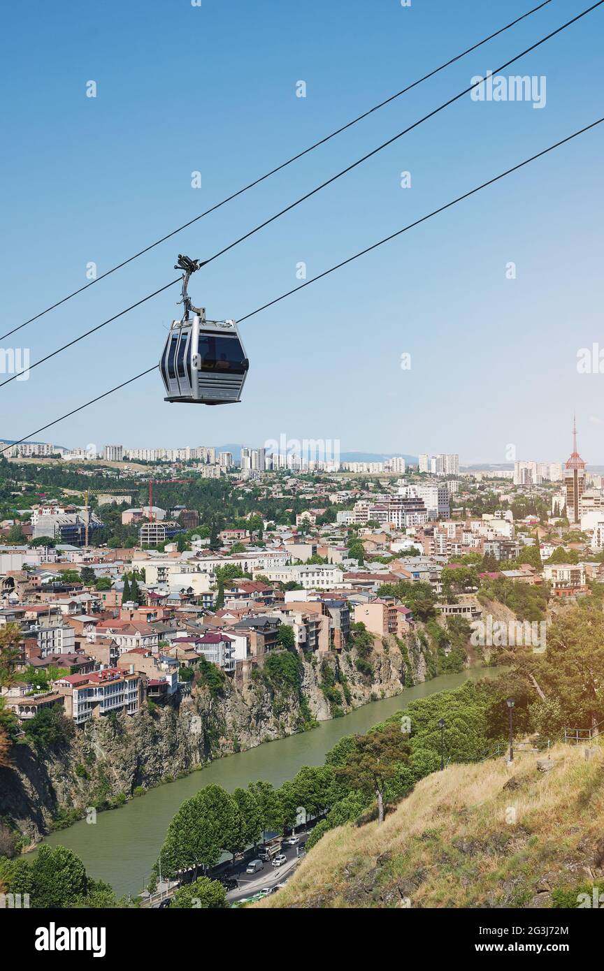 Travel on cable car theme. Touristic old city Tbilisi Stock Photo