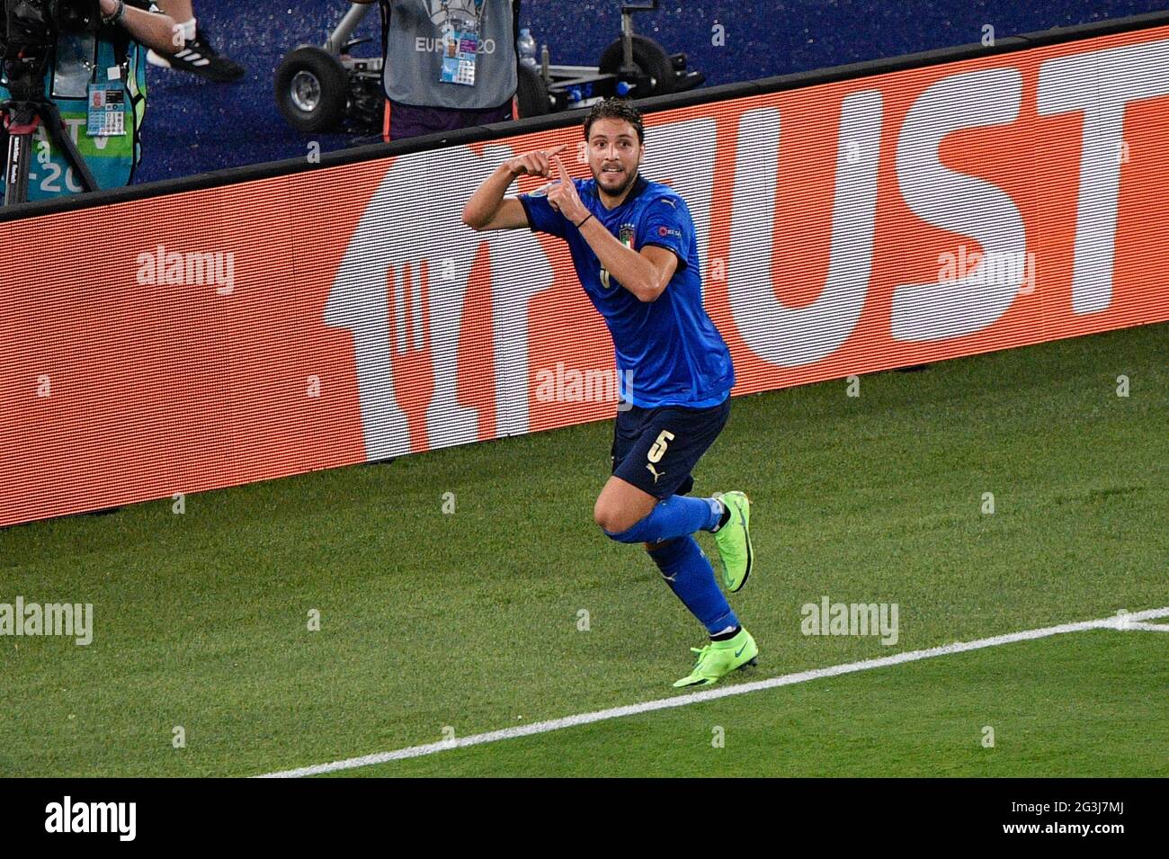Manuel Locatelli of Italy celebrates after scoring goal 1-0 seen in action  during the UEFA Euro 2020 Group A - Italy vs Switzerland at the Olimpic  Stadium in Rome. / LM Stock Photo - Alamy