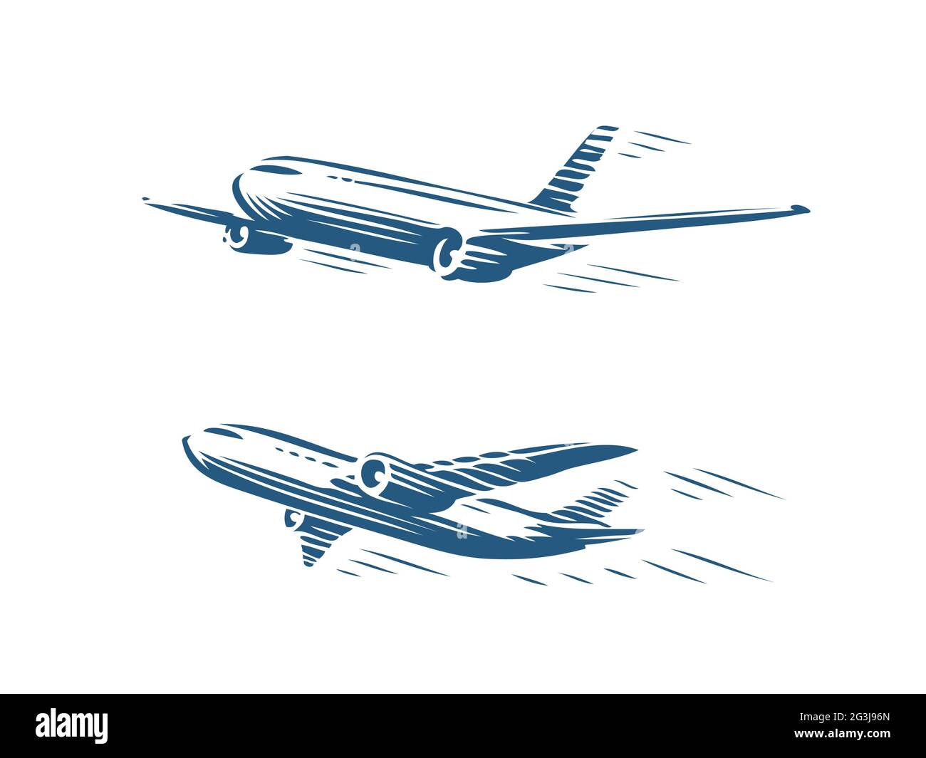 Flying airplane set. Takeoff plane, airline symbol. Travel concept vector illustration Stock Vector
