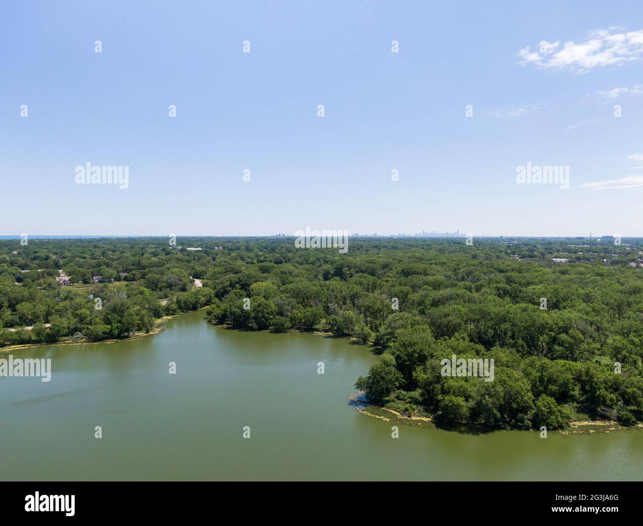 Aerial view of the Skokie Lagoons Stock Photo