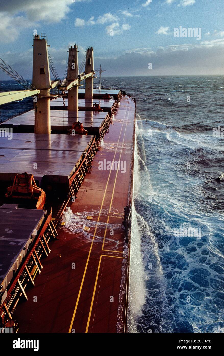 Cargo ship, proceeding port for loading, view from the bridge changing the water in the ballast tanks,  to get ready for the pre-loading draft survey Stock Photo