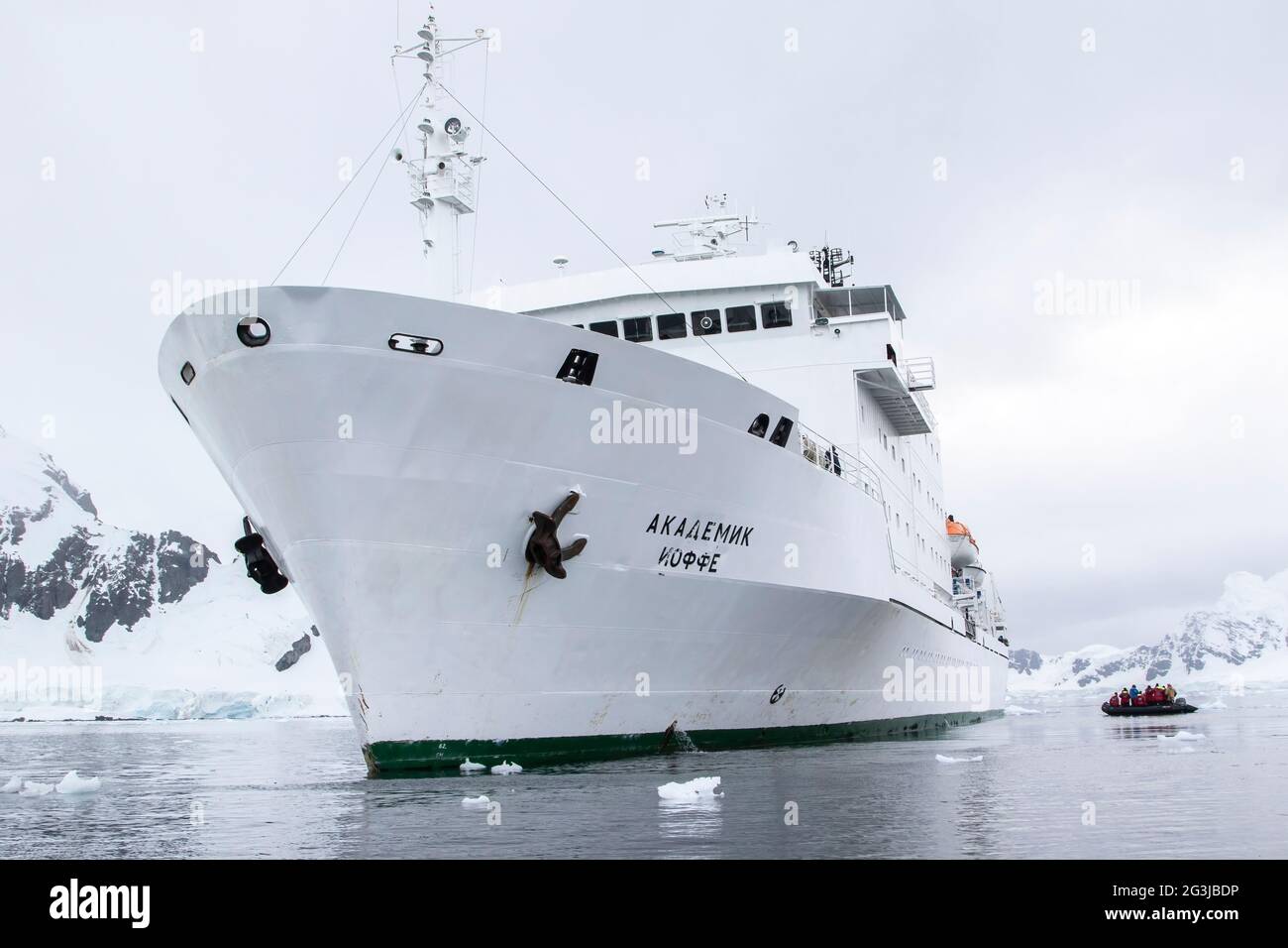 Expedition Ship Akademik Ioffe In Antarctic Peninsula Antarctica With Zodiac Boat Adjacent Stock Photo Alamy