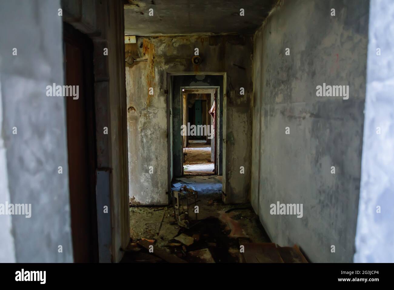 Corridor in Abandoned building of ghost town Pripyat Chornobyl Zone