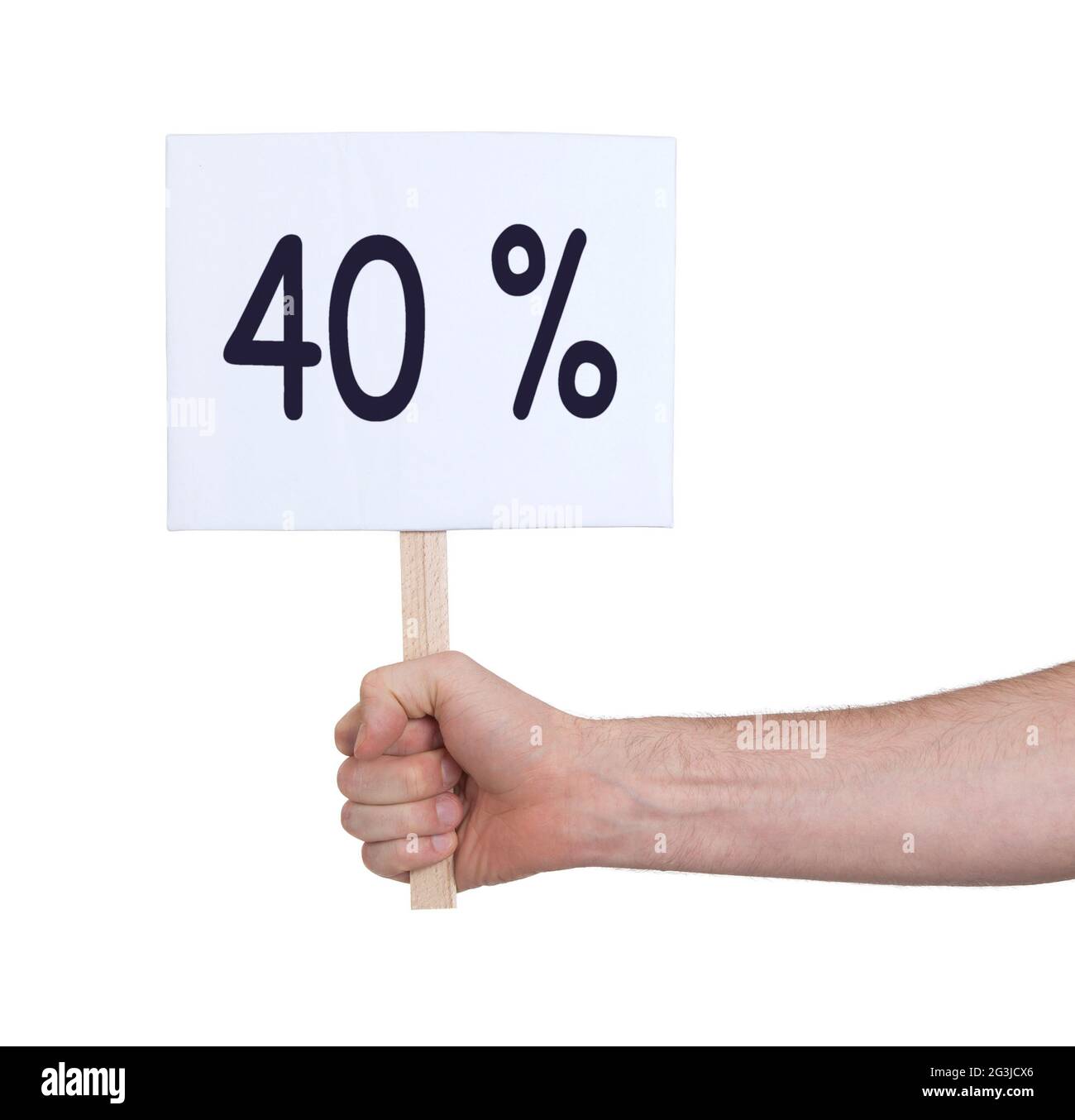 Sale - Hand holding sigh that says 40 Stock Photo - Alamy