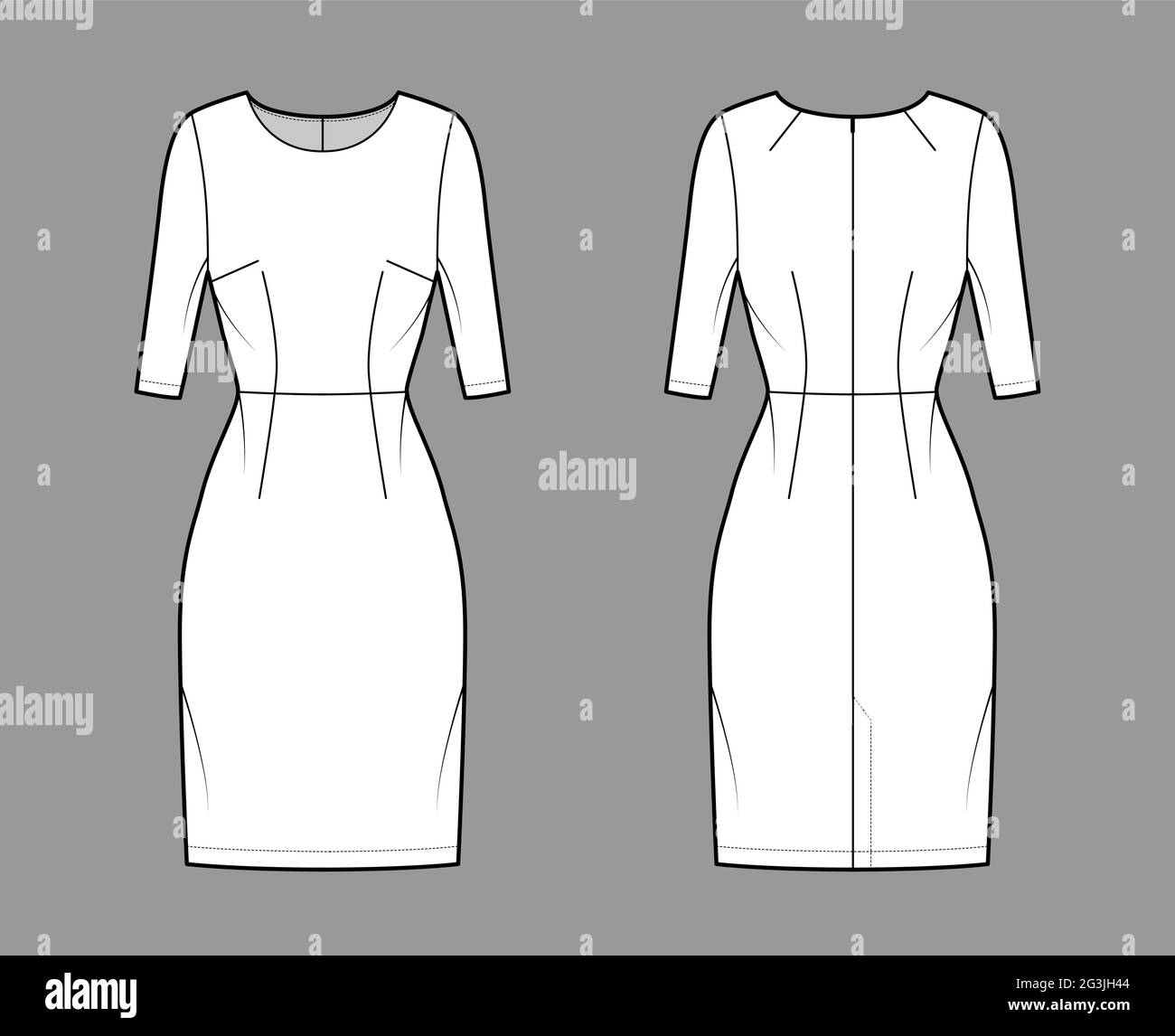 Flat Fashion Technical Sketch  Woman Sheath Dress Stock Illustration   Illustration of fashion casual 78375581