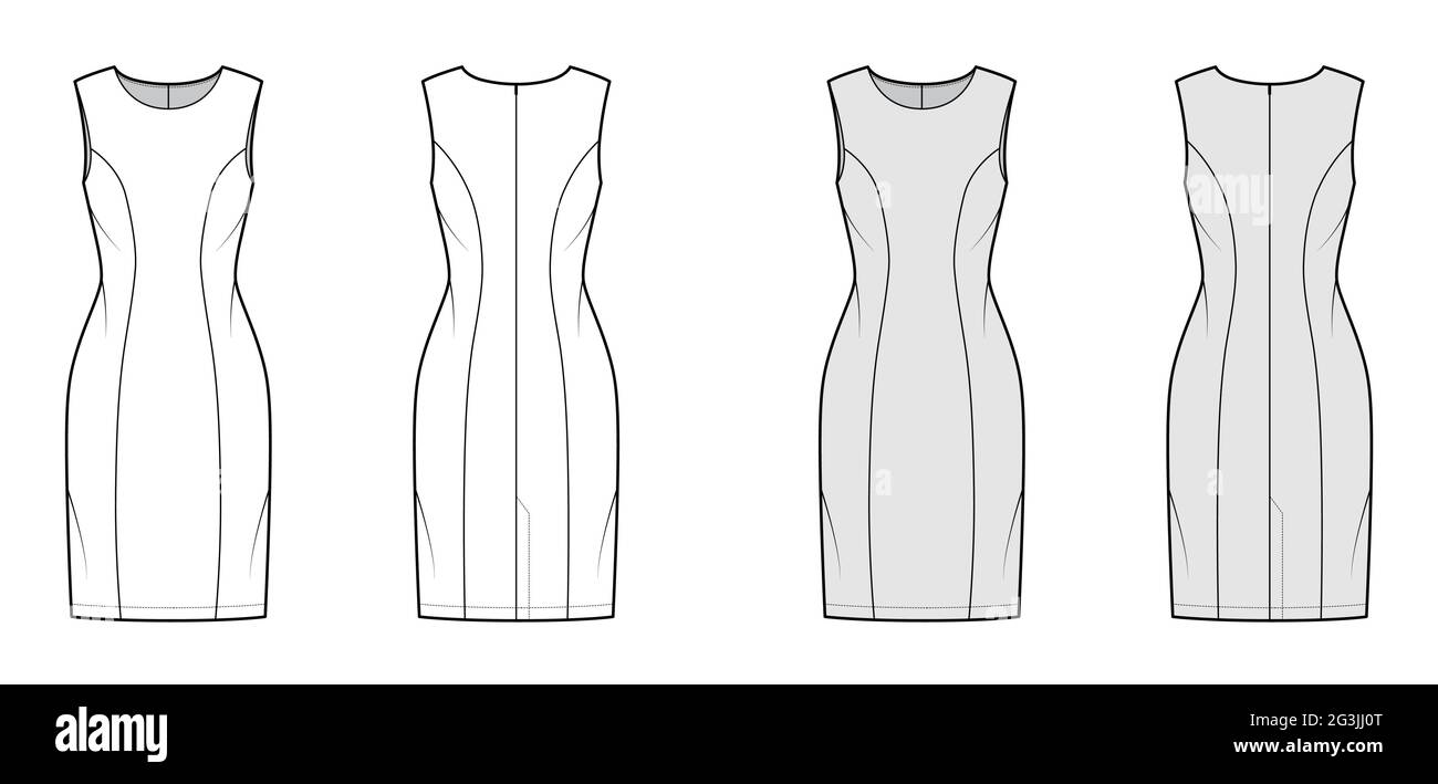 Dress princess line technical fashion illustration with sleeveless ...