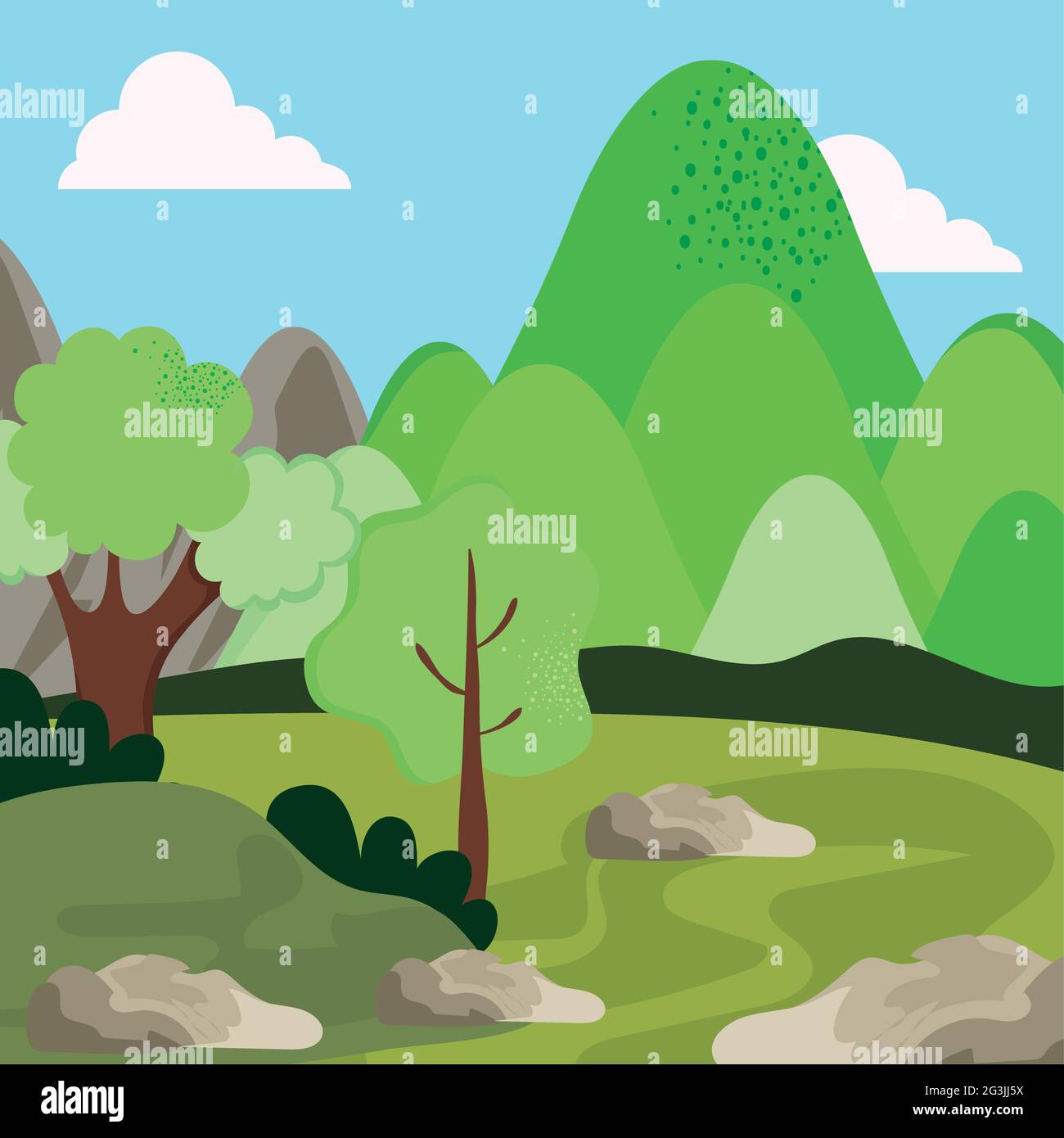 rocks and trees nature scene Stock Vector Image & Art - Alamy