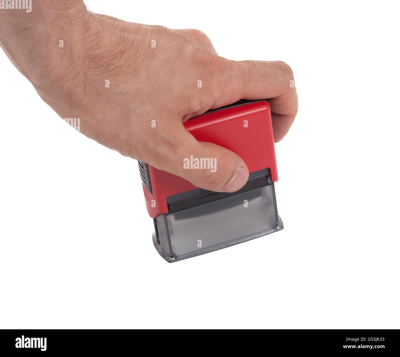 Plastic stamp in hand, isolated Stock Photo Alamy