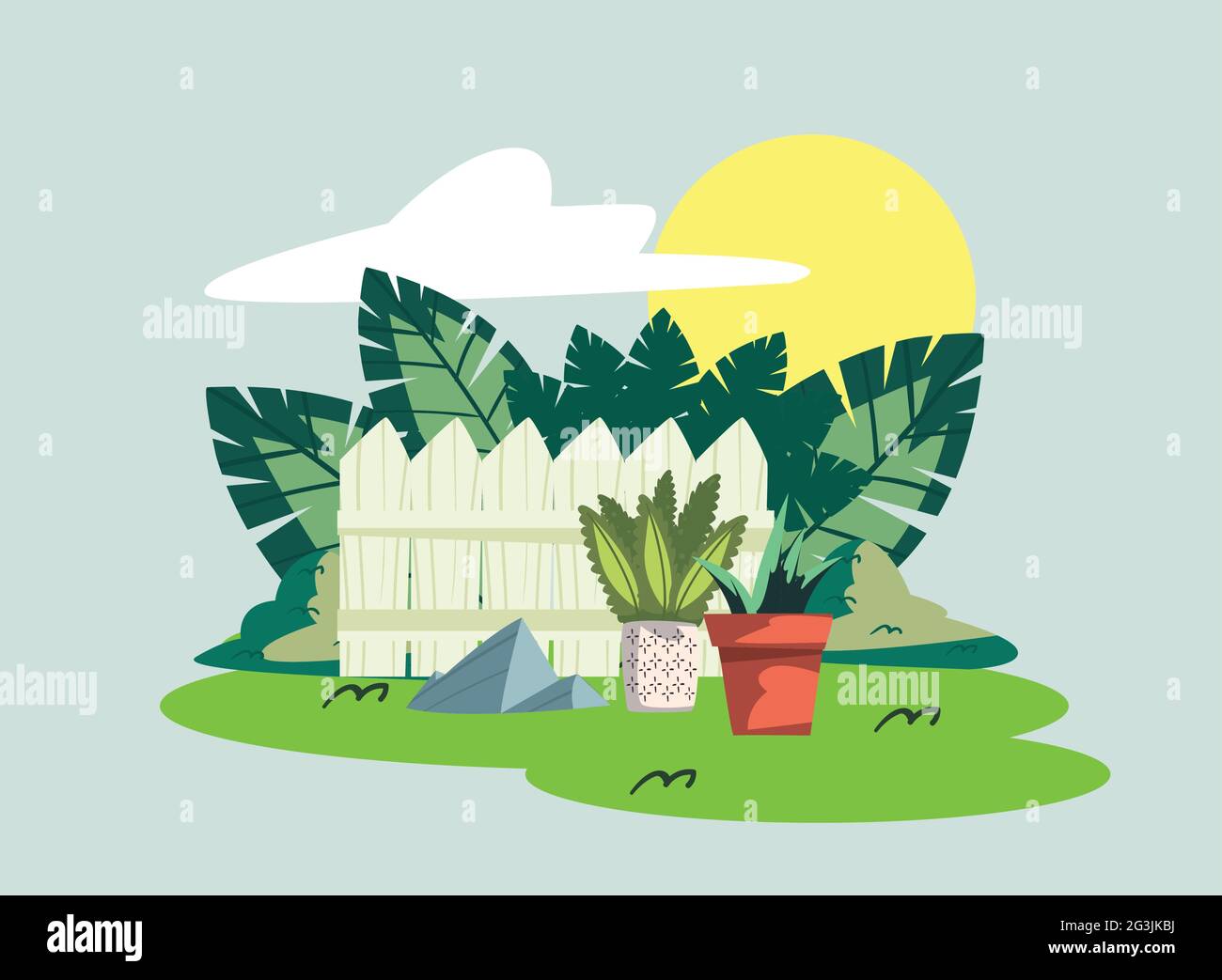 backyard houseplants and fence scene Stock Vector Image & Art - Alamy