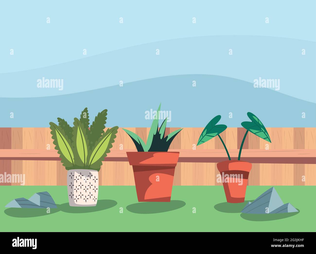 backyard fence and houseplants scene Stock Vector Image & Art - Alamy