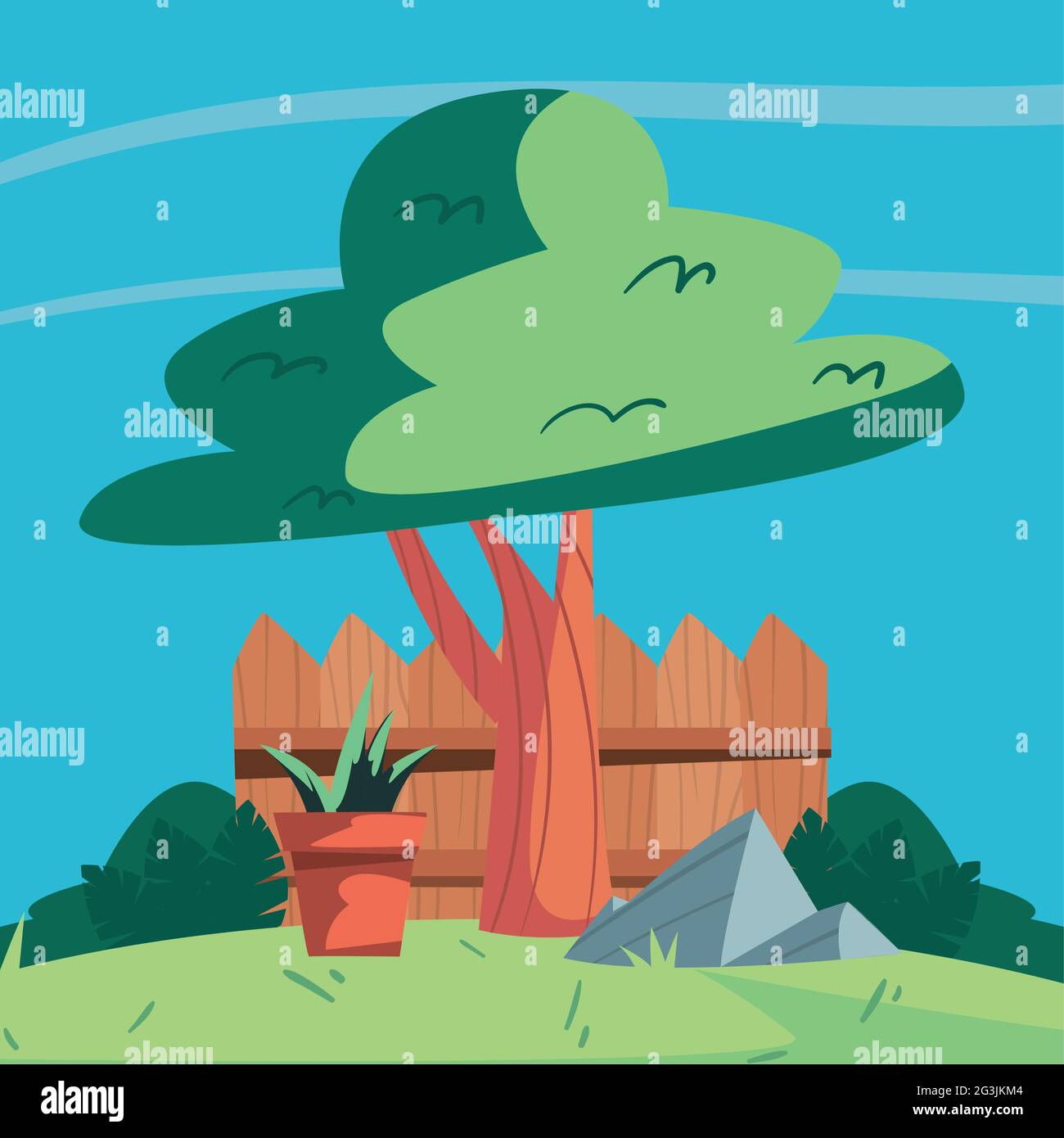 backyard tree and houseplant scene Stock Vector Image & Art - Alamy