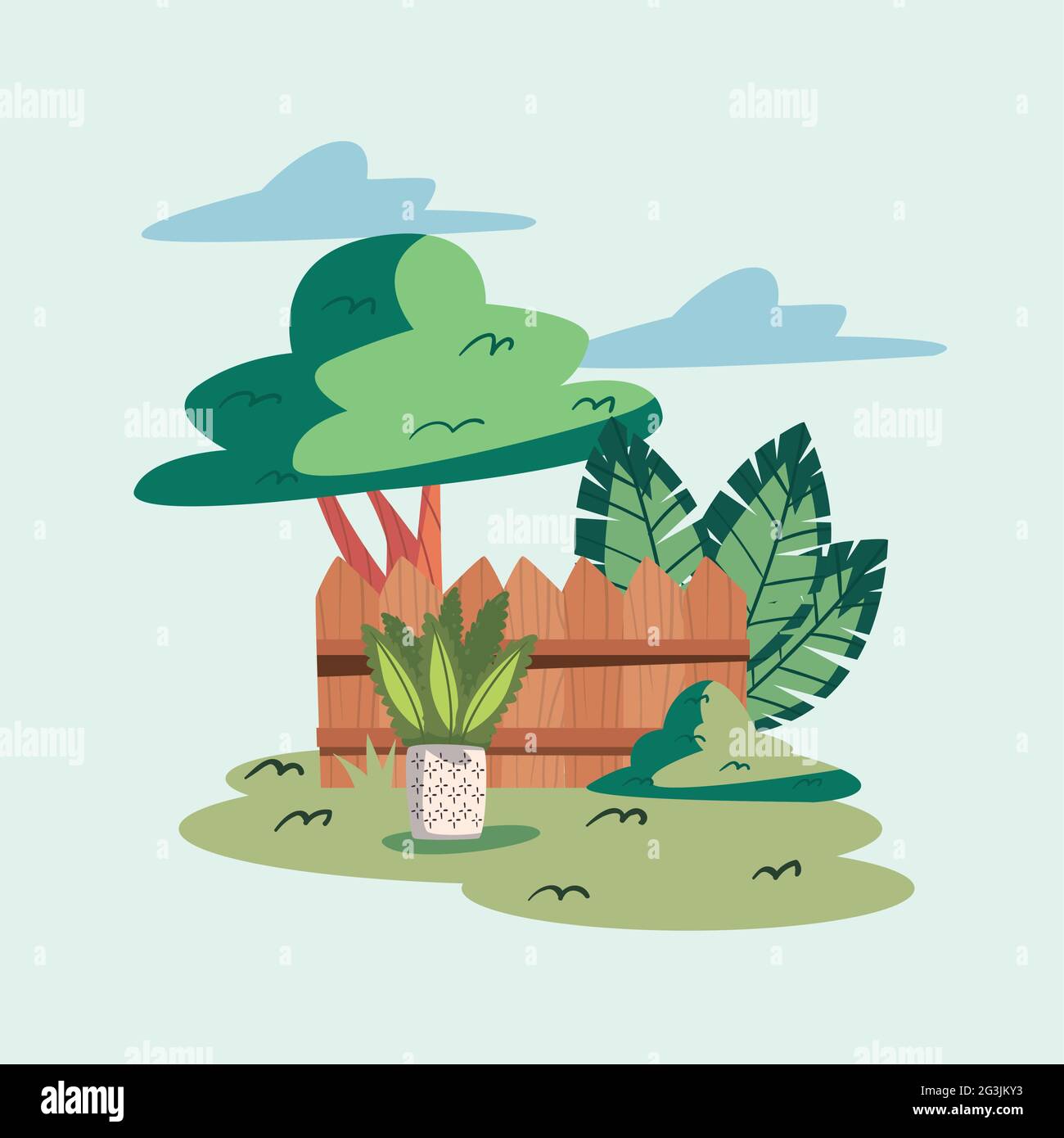 backyard houseplant and tree scene Stock Vector Image & Art - Alamy