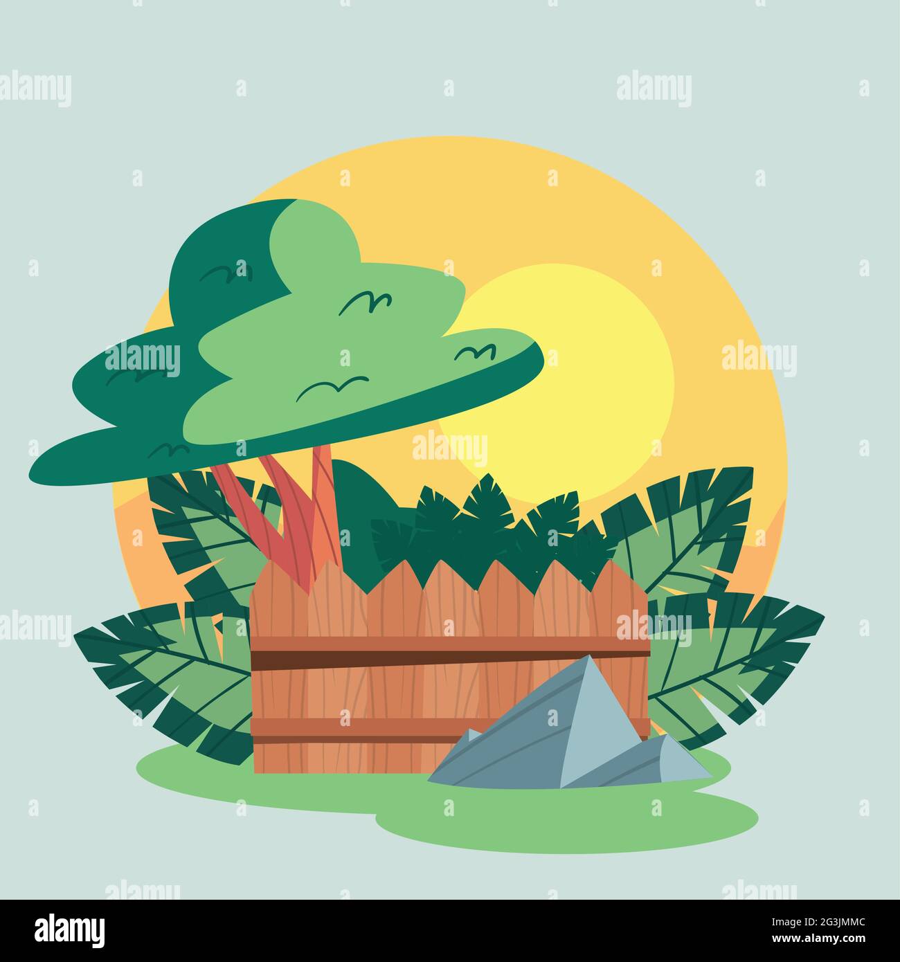 backyard fence and tree scene Stock Vector Image & Art - Alamy