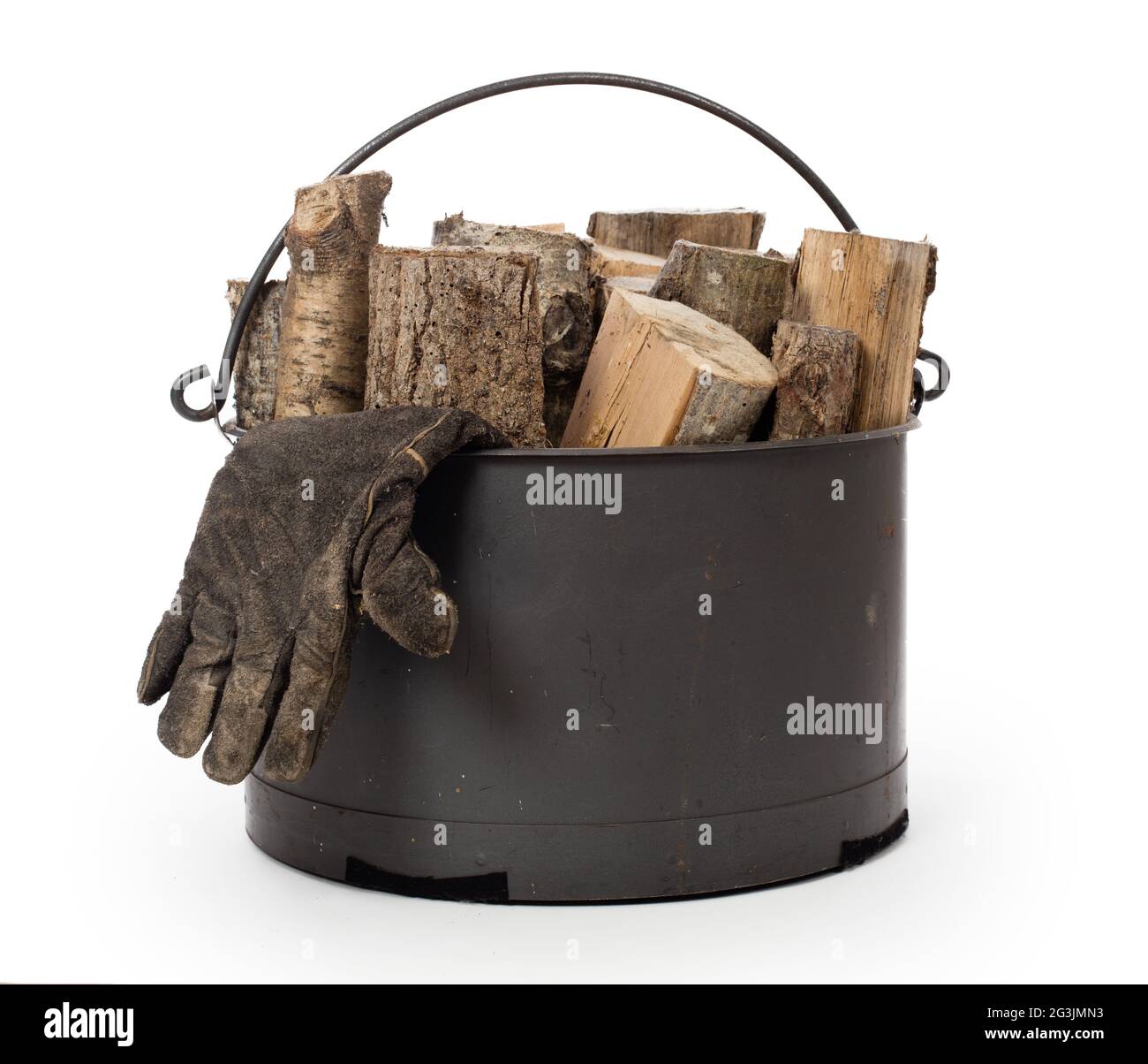 Metal basket of firewood Stock Photo Alamy