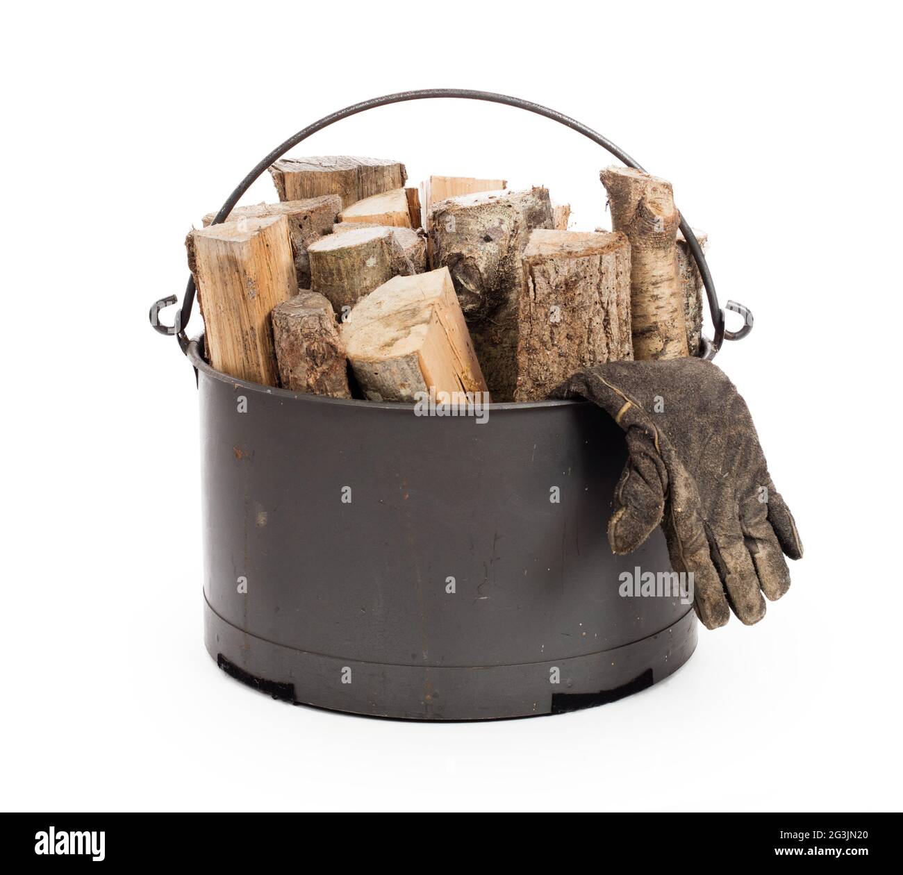 Metal basket of firewood Stock Photo Alamy
