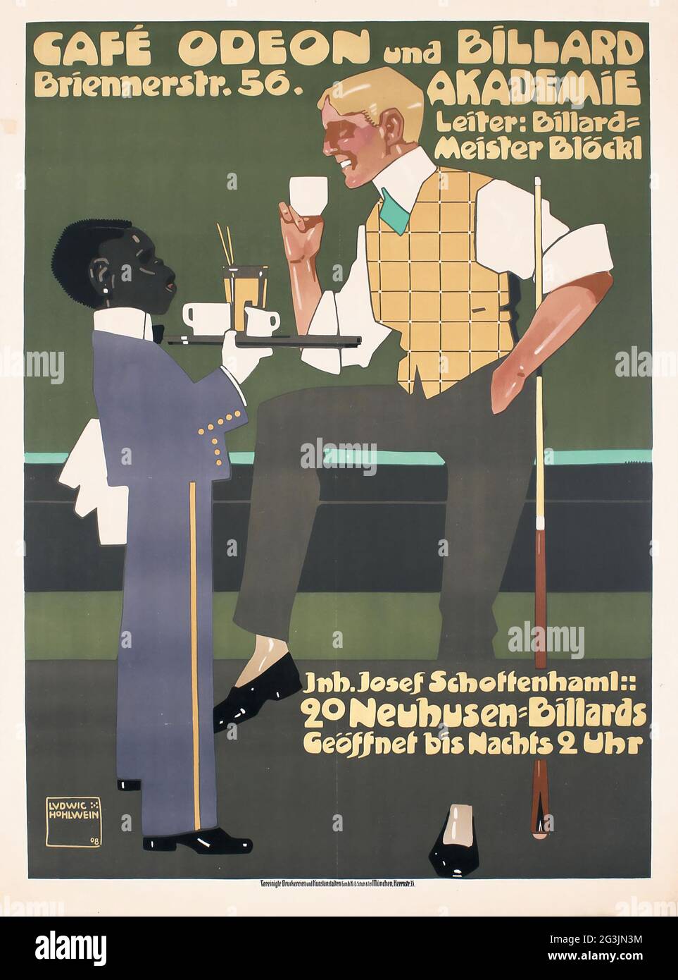 Vintage poster, German artist Ludwig Hohlwein (1874-1949) Café Odeon und billard akademie, 1908 Stock Photo