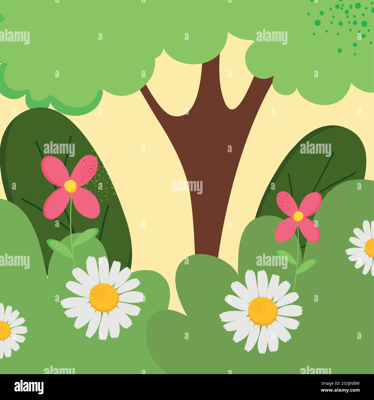 tree and flowers nature scene Stock Vector Image & Art - Alamy