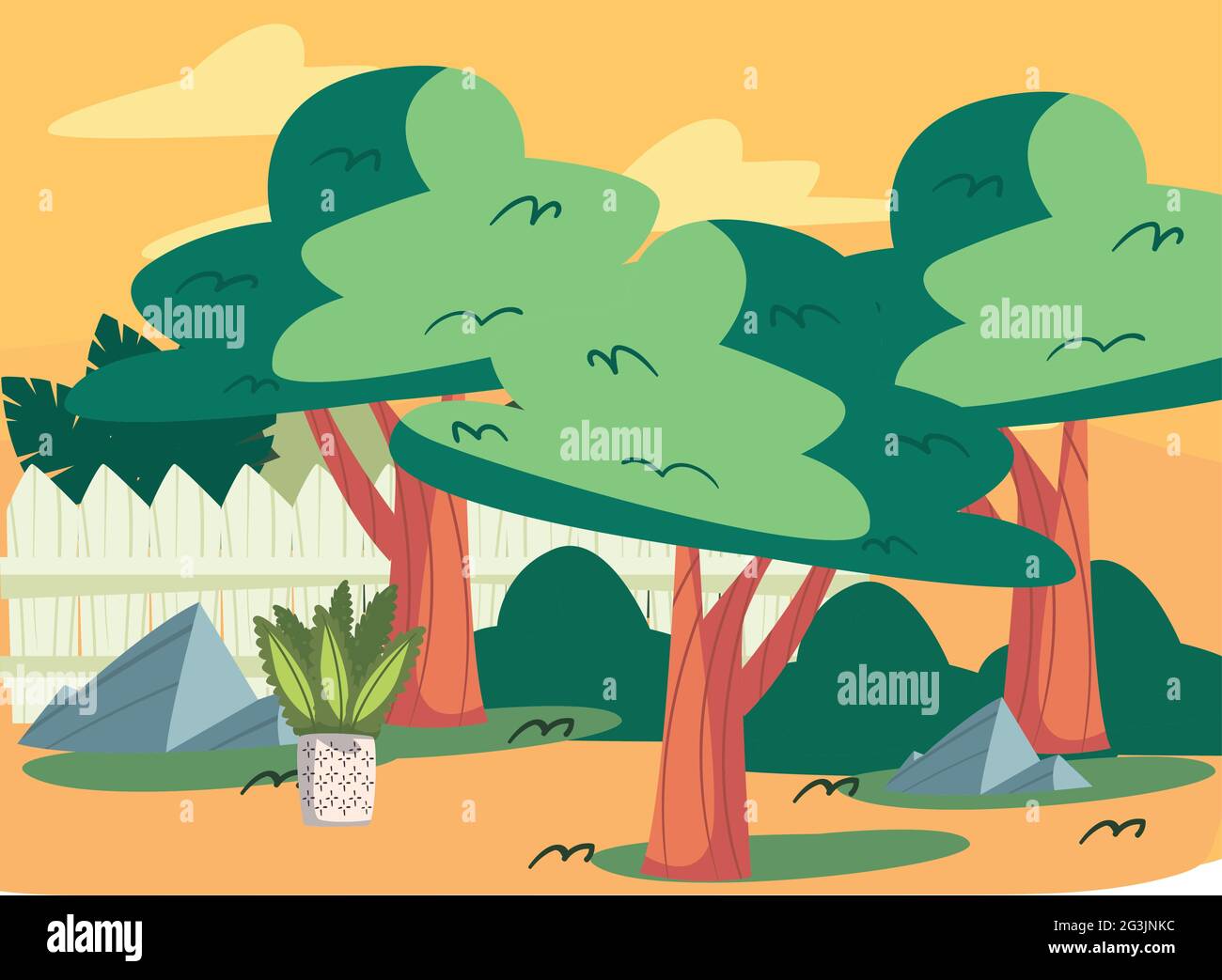 backyard houseplant and tree scene Stock Vector Image & Art - Alamy