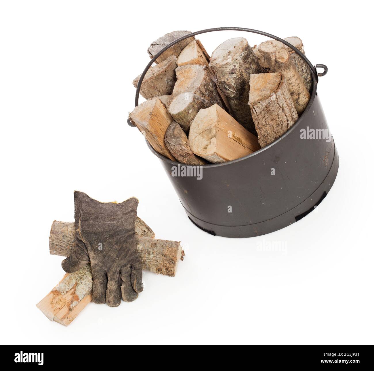 Metal basket of firewood Stock Photo Alamy