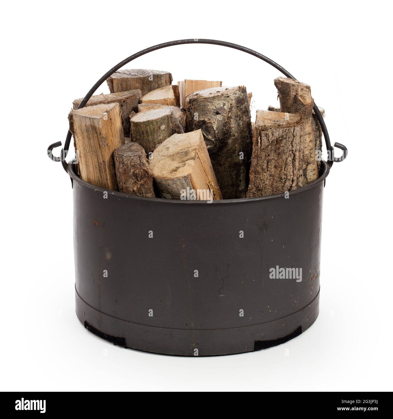 Metal basket of firewood Stock Photo Alamy