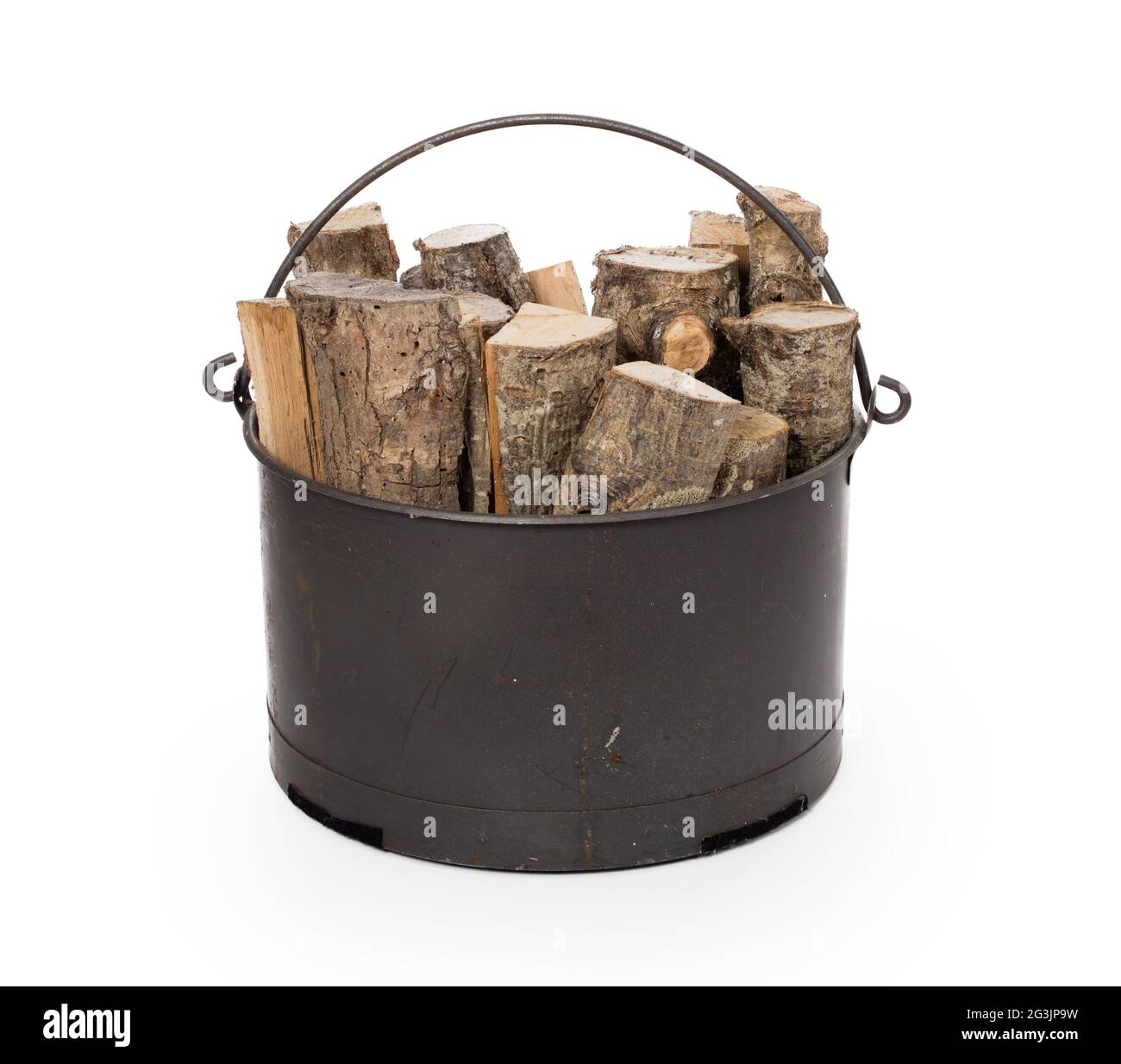 Metal basket of firewood Stock Photo Alamy