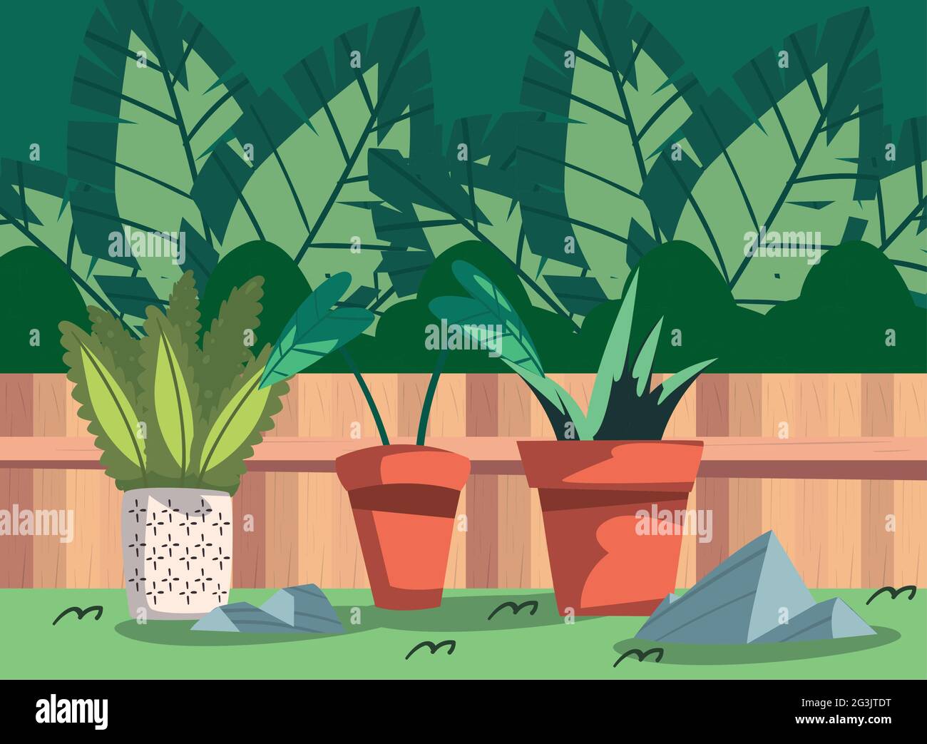backyard houseplants with fence scene Stock Vector Image & Art - Alamy