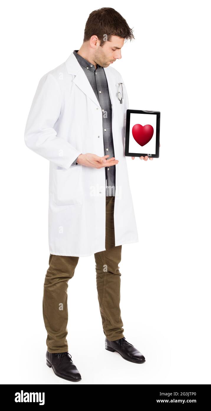 Doctor holding tablet - Red heart Stock Photo - Alamy