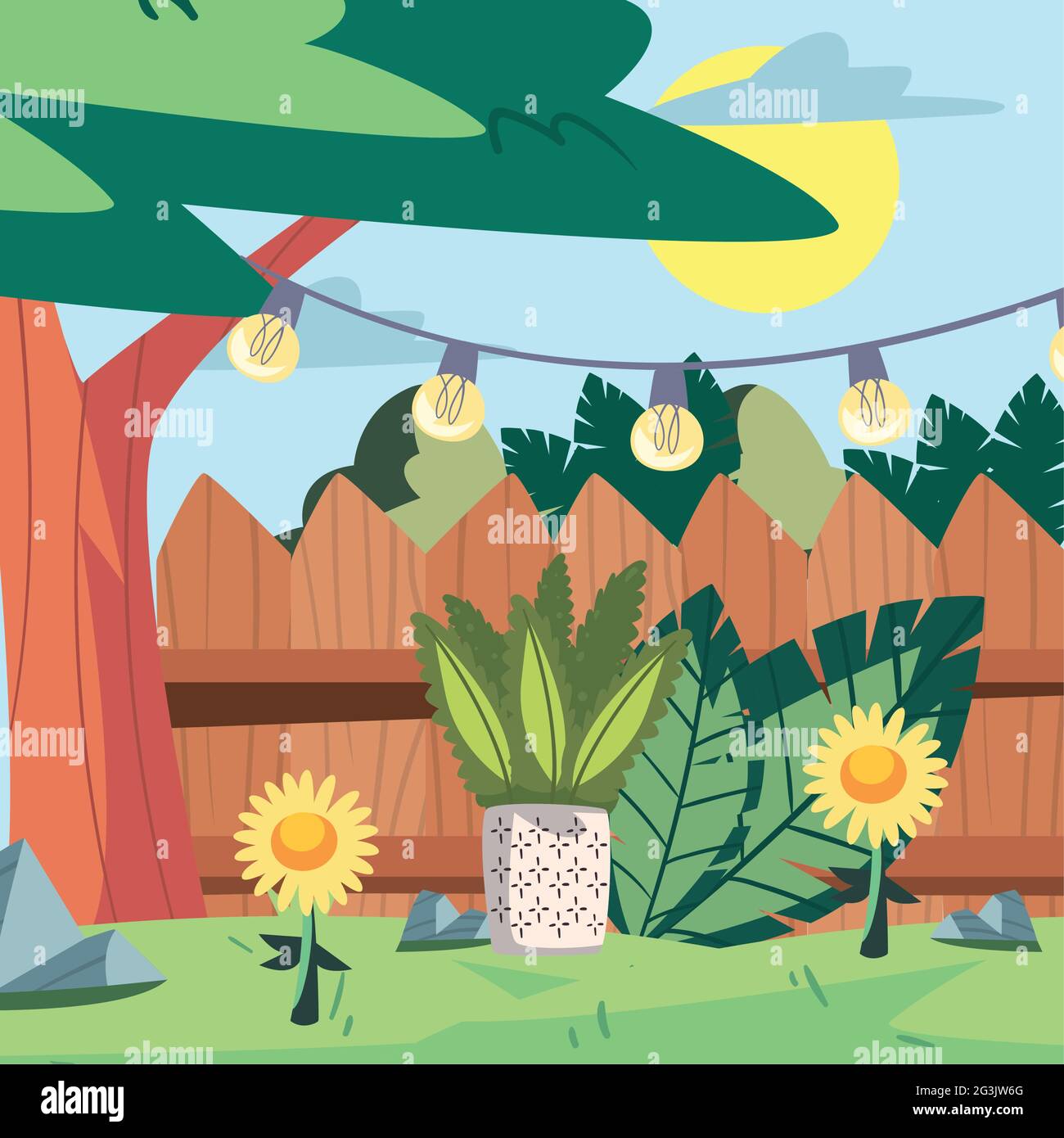 backyard houseplant and lights scene Stock Vector Image & Art - Alamy