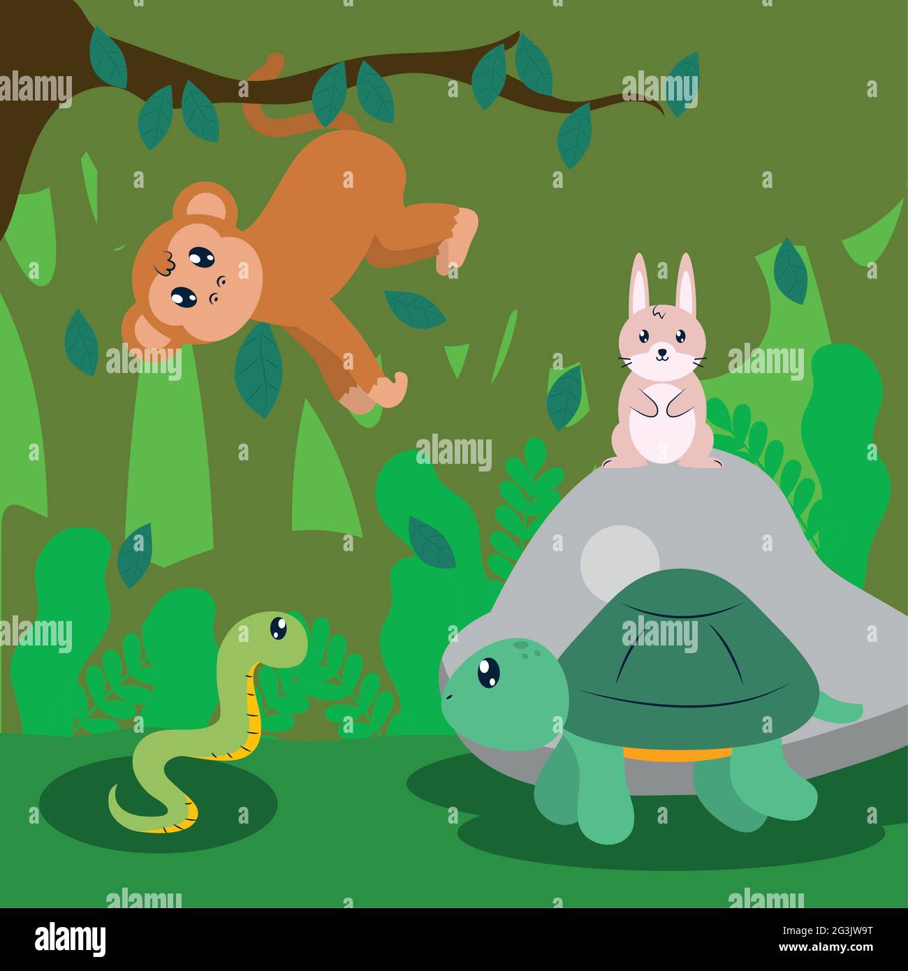 cute animals in the jungle scene Stock Vector Image & Art - Alamy