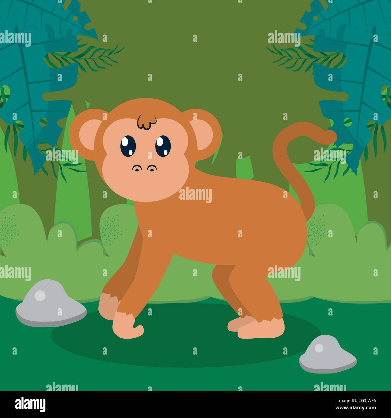 cute cute monkey in jungle character Stock Vector Image & Art - Alamy