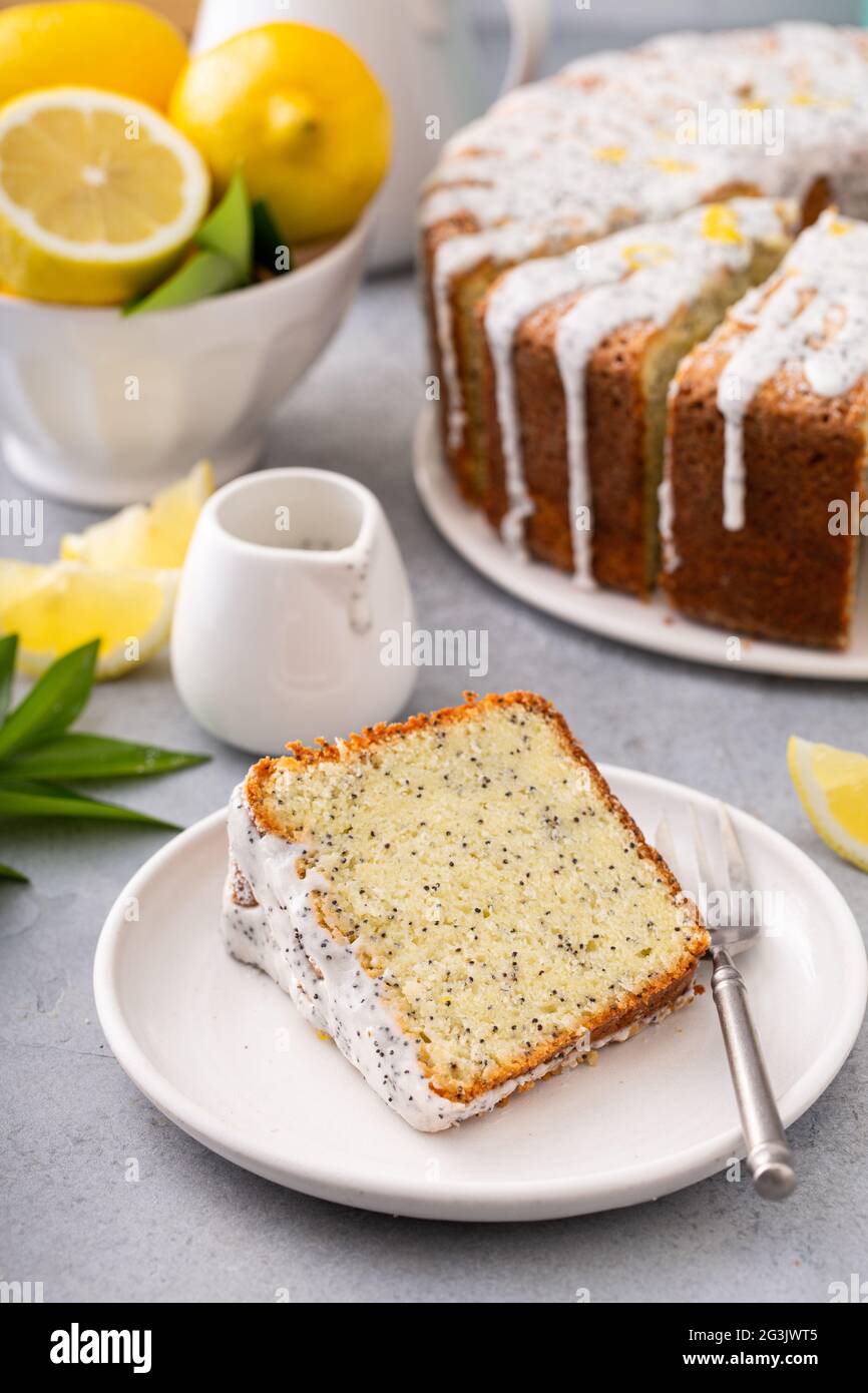 Lemon Poppy Seed Pound Cake with powdered sugar glaze Stock Photo Alamy
