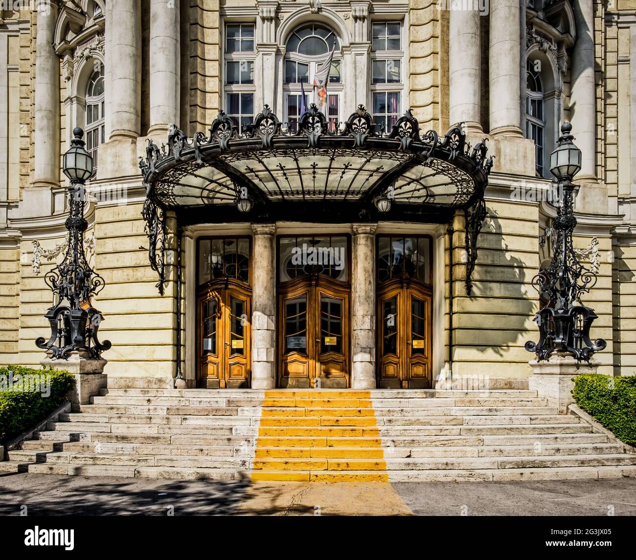 Budapest, Hungary, Aug 2019, Close up of the entrance of the of the Comedy Theatre of Budapest building Stock Photo