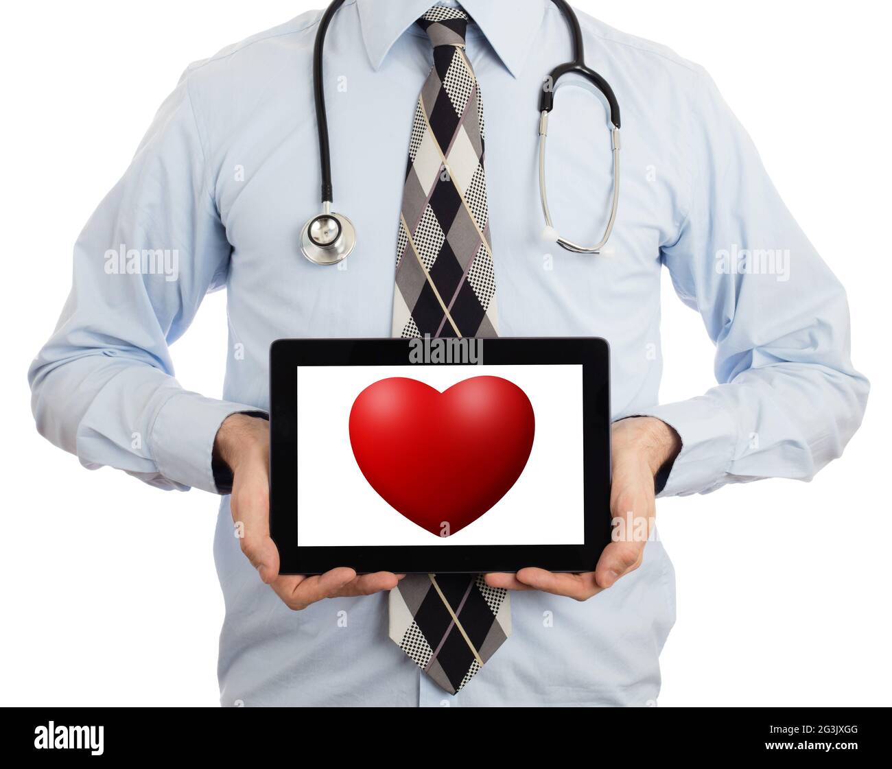 Doctor holding tablet - Red heart Stock Photo - Alamy