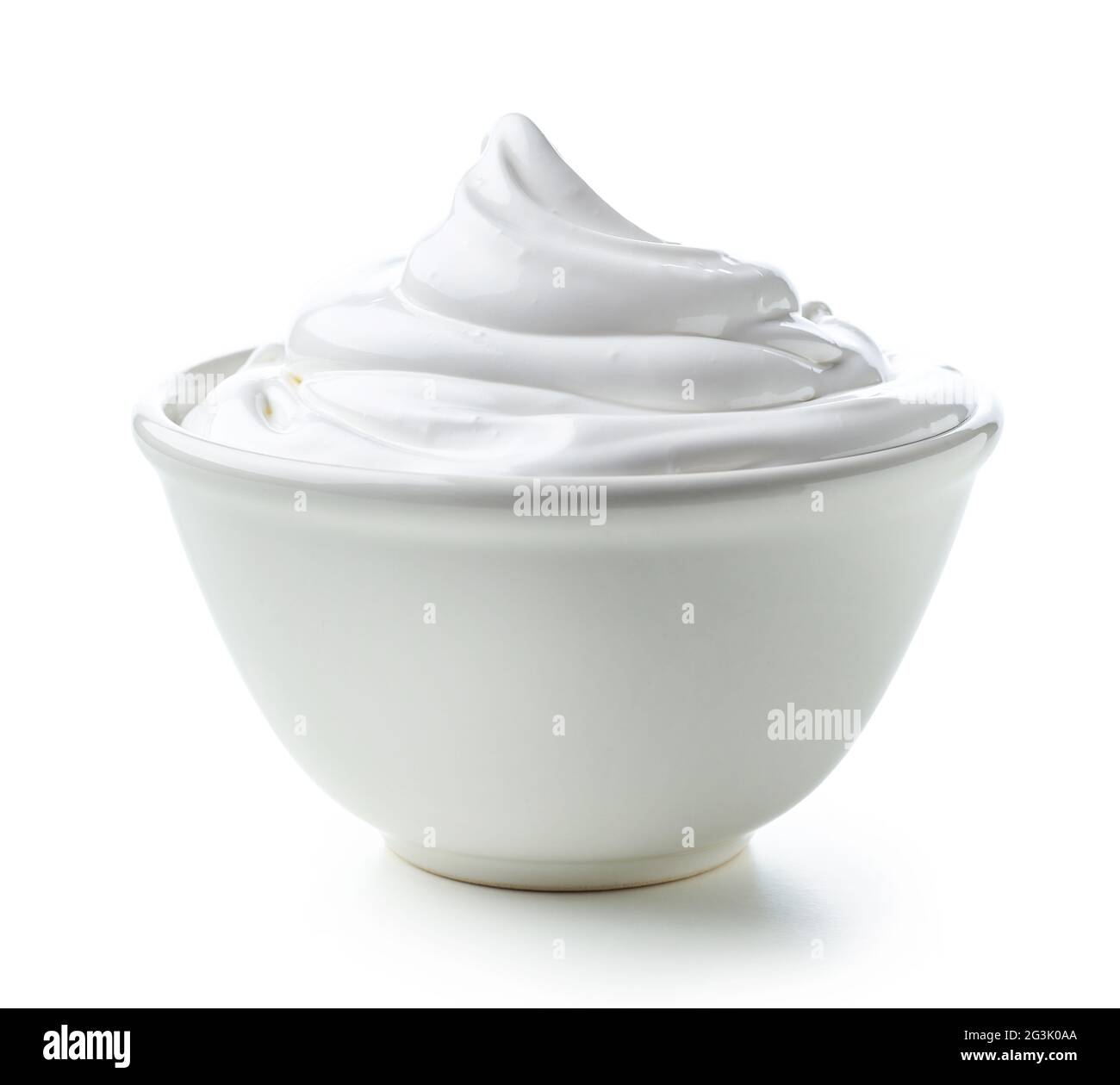 bowl of whipped egg whites and sugar cream isolated on white background