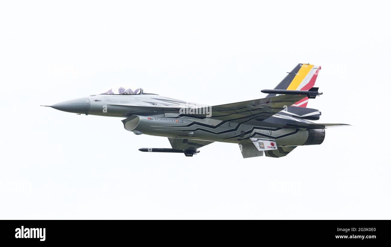 LEEUWARDEN, THE NETHERLANDS-JUNE 10, 2016: Belgium - Air Force General Dynamics F-16 AM at the Dutch Airshow on June 10, 2016 at Stock Photo