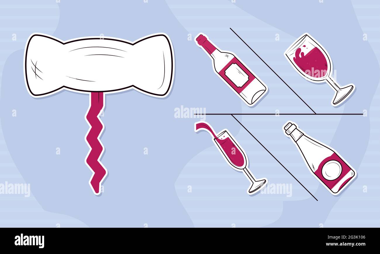corkscrew and wine icon set Stock Vector Image & Art - Alamy