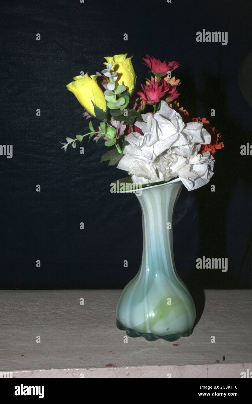 Blue Glass Flower Vase Stock Photo Alamy
