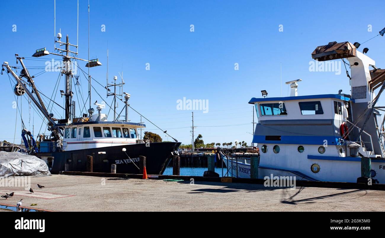 Docked Fishing Boats in San Pedro Harbor Stock Photo