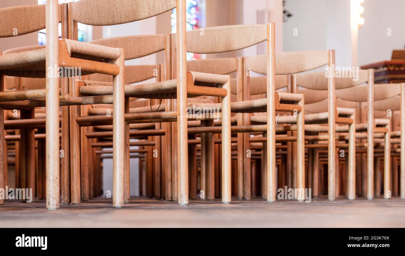 Rows of seats inside church, selective focus Stock Photo Alamy