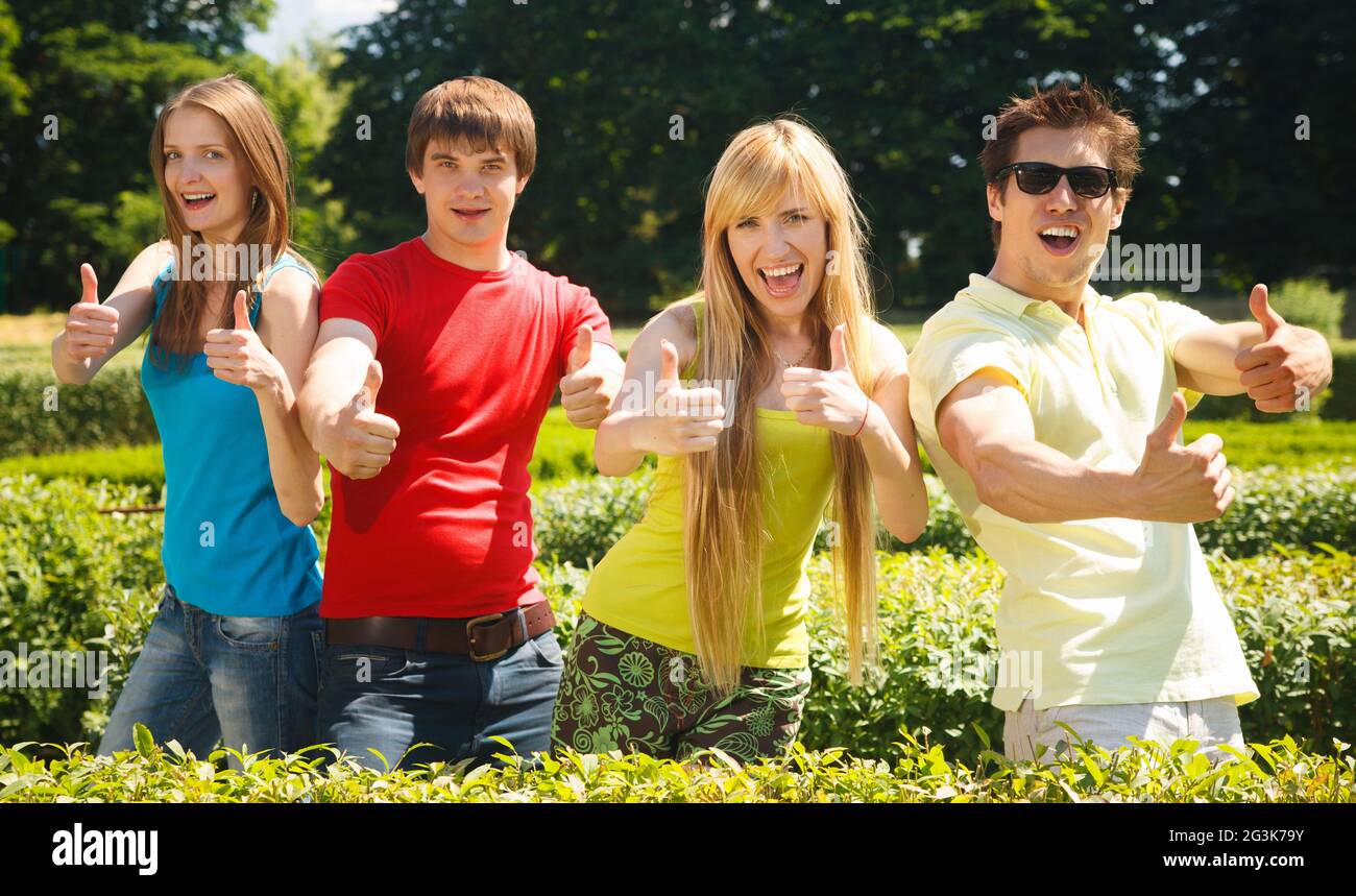 Young people express positivity Stock Photo